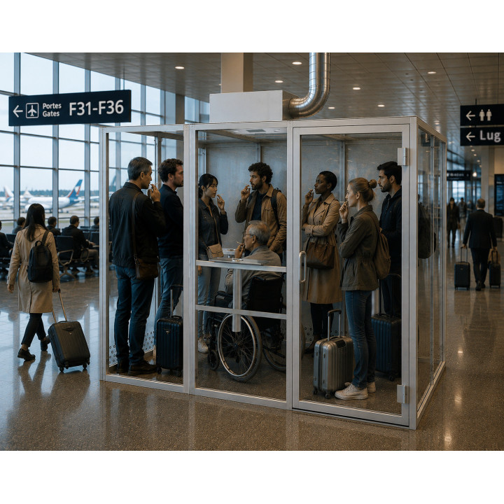 Cabine fumeurs SYCLOP 606 simulation IA aéroport